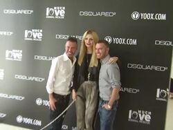 Mischa Barton (C), Dean & Dan Caten at the yoox.com and DSQUARED2 Canine Couture Launch To Benefit Much Love Animal Rescue at Beverly Hills CA. (Footage by WireImage Video/GettyImages) Stock Footage