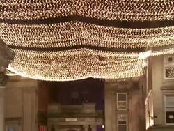 Zoom out of light canopy next to Glasgow's Gallery of Modern Art Stock Footage