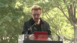 SPEECH - Bono at Bono and Yoko Ono honor John Lennon at Event on Ellis Island Stock Footage