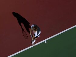 SLO MO, WS, HA, Young man serving tennis ball, Santa Barbara, California, USA Stock Footage