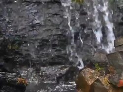 Water flowing over rock wall creating a small waterfalls Stock Footage
