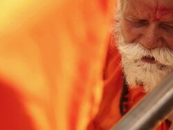 Overhead view of a sage, Haridwar, Uttarakhand, India Stock Footage
