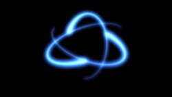 Blue beams of light spiral in the shape of an atom. Stock Footage