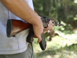 shooting gun - automatic rifle AK47 Stock Footage