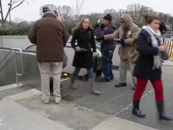 Pro-life Activists Campaign at Metro Exit Stock Footage
