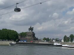 WS Cargo ship and boat traveling on river / Koblenz, Rhineland-Palatinate, Germany  Stock Footage