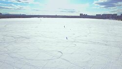 Kite skiing in winter - aerial view Stock Footage