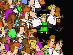Crowd of cartoon running people wipe past screen Stock Footage