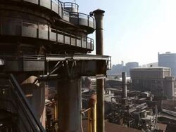 WS View of other industrial site from World Cultural Heritage Site Volklingen Ironworks (Volklinger Hutte) / Volklingen, Saarland, Germany Stock Footage