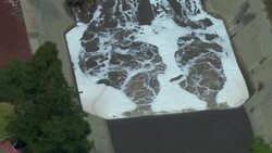 Polluted water running through canal at wastewater plant in Tepoztlan, Mexico. Stock Footage