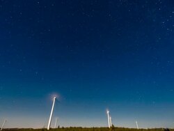 T/L WS Wind turbine under the galaxy / Hebei, China Stock Footage