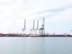 Cargo ship at shipping Port Stock Footage