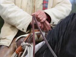 Close-up of a Cowboy Sitting on horse Stock Footage