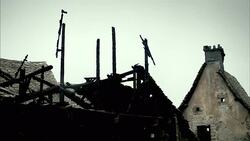 Rubble and destroyed buildings stand in London after the Great Fire. Stock Footage