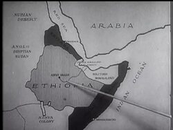 Mussolini's sons leave for Abyssinia, and Movietone travels to Addis Ababa. News Clip