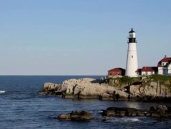 WS Lighthouse overlooking ocean / Portland, ME, United States Stock Footage