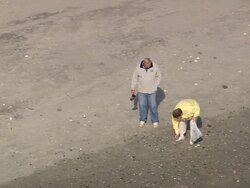 MS AERIAL Shot of couple walking on beach / South Carolina, United States Stock Footage