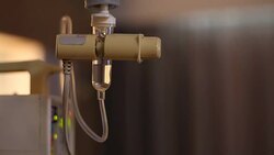 Infusion bottle with IV solution to help patient Stock Footage