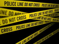 Police Line Do Not Cross In The Dark (Moving Camera) Stock Footage