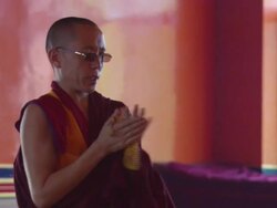 MS Monk rubbing beads in Kopan Monastery / Kathmandu, Central, Nepal Stock Footage