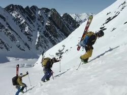Skiers Bootpack In Alaska Stock Footage