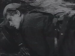 MS Dead German soldier, Nazi parades and blond young boys stripped to waist AUDIO / Russia  Stock Footage