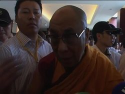 Dalai Lama visit, protests, tour of typhoon village, temple visit News Clip