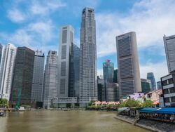 singapore river with downtown buildings with sky Stock Footage