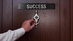 Man knocking on the success door Stock Footage