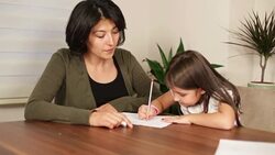 Mother and daughter study lesson Stock Footage