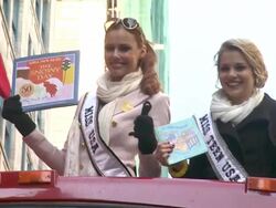 Clifford the Big Red Dog, Miss USA Alyssa Campanella and Miss Teen USA Danielle Doty at 2012 World Read Aloud Day Celebration on 3/7/2012 in New York, NY, United States Stock Footage