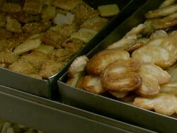 MS TU PAN View of pastries in bakery cabinet in Rio de Janeiro / Rio de Janeiro, Brazil Stock Footage