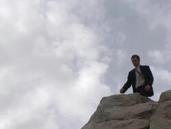 Business man surveys the future Stock Footage