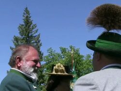 MS Pilgrimage of societies for traditional costumes at abbey Maria Eck near Siegsdorf, Chiemgauer Alps / Siegsdorf, Bavaria, Germany Stock Footage