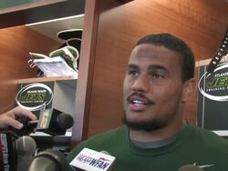 New York Jets tight end Dustin Keller interview Stock Footage