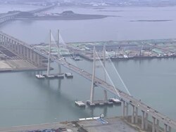 WS AERIAL TS ZI ZO View of Landscape of Seohae Bridge / Pyeongtaek, Gyeonggi do, South Korea Stock Footage