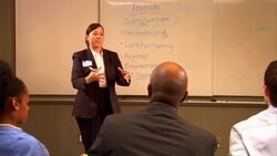 MS, PAN, Woman giving presentation in conference room Stock Footage