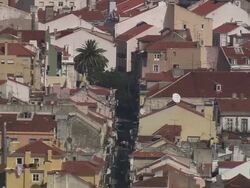 AERIAL WS House rooftops / Lisbon, Portugal Stock Footage