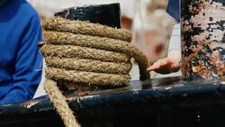 Ship's rope on boat deck Stock Footage