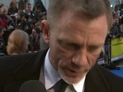 INTERVIEW Daniel Craig on filming in just one room, on Peter Jackson directing via satellite, on playing a baddie at the The Adventures of Tintin UK Premiere at London England. (Footage by WireImage Video/Getty Images Entertainment Video) Stock Footage
