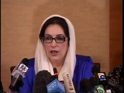 Benazir Bhutto gives presser ahead of return to Pakistan News Clip