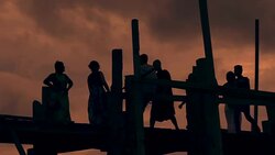 F/S monks walking on U Bein bridge, Myanmar Stock Footage