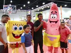 Kel Mitchell, Benjamin Flores, Jr., Jonathan at NICKELODEON HOSTS BASKETBALL TRYOUTS FOR KIDSâ€™ CHOICE SPORTS 2015 â€œTRIPLE SHOT CHALLENGEâ€ Stock Footage