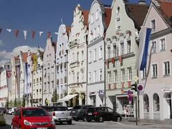 MS Shot of Traffic in decorated Old town / Landshut, Bavaria, Germany Stock Footage