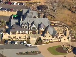MS AERIAL ZO View of bungalow with open parking space outside / North Carolina, United States Stock Footage
