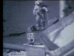 2 astronauts kicking rock on Moon / Apollo 17 Stock Footage