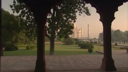 A flagstone walkway leads to the Taj Mahal. Stock Footage