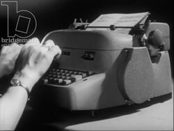 Typewriters from 1870s, 1930s and 1950s, women in the roles of stonegrapher, secretary, translator, journalist, 1950s Stock Footage