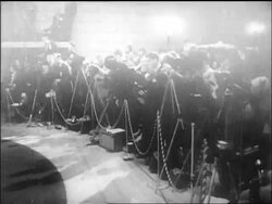 B/W 1946 press taking photographs of UN charter signing / SF / newsreel Stock Footage