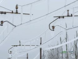 Icy Railroad Power Poles Stock Footage
